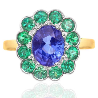 Tanzanite and Emerald Art Deco style ring -0