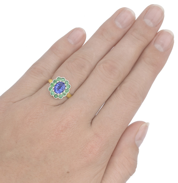 Tanzanite and Emerald Art Deco style ring -3248