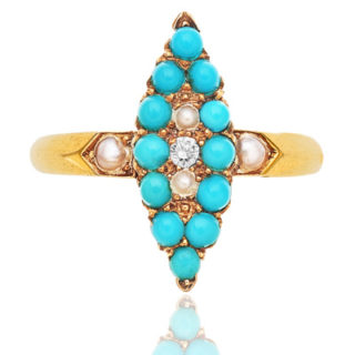 ***SOLD*** Antique Turquoise, Pearl and Diamond ring-0