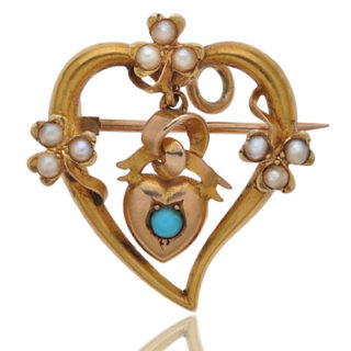 Two Hearts... Turquoise and Pearl Brooch/Pendant-0