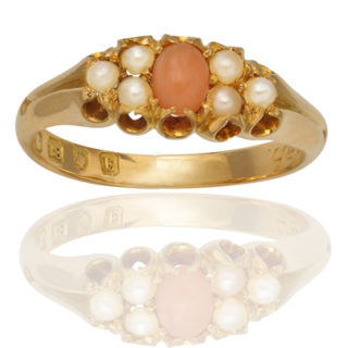***SOLD*** Victorian Coral and Pearl 'Mizpah' ring-0