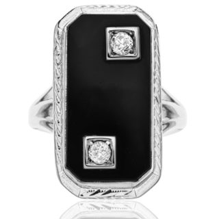 ***SOLD*** Dramatic... Original Art Deco Onyx and Diamond ring-0