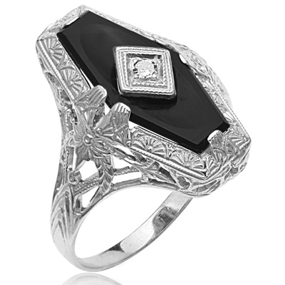Sold White Night Original Art Deco Onyx And Diamond Ring Helen Badge Jewellery