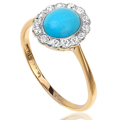 ***SOLD*** Suberb... Art Deco Turquoise and Diamond ring-2464