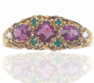 ***SOLD*** Victorian Suffragette... Purple Sapphire, Emerald and Pearl ring -0