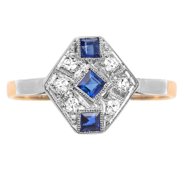 ***SOLD*** Original Art Deco Sapphire and Diamond Plaque ring -0