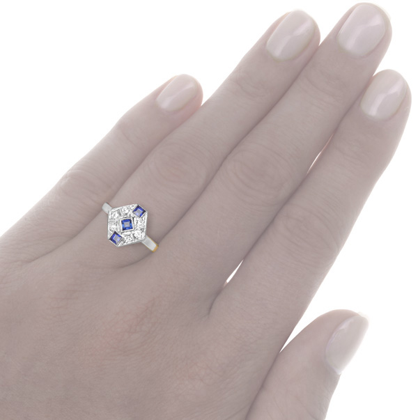 ***SOLD*** Original Art Deco Sapphire and Diamond Plaque ring -2685