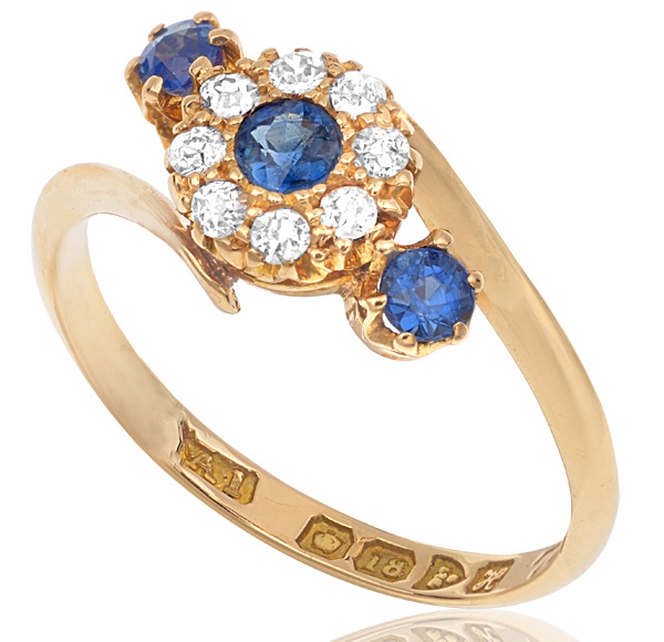 Antique Sapphire and Diamond Daisy ring -2856