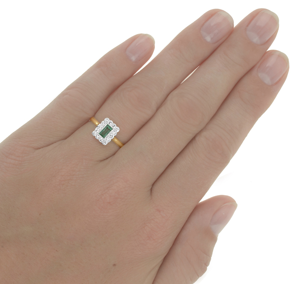 Glorious... Original Art Deco Emerald and Diamond Plaque ring-2890
