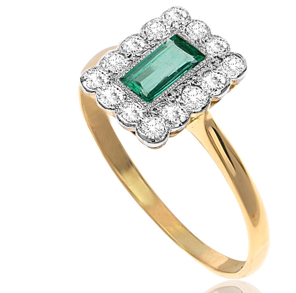 Glorious... Original Art Deco Emerald and Diamond Plaque ring-2888