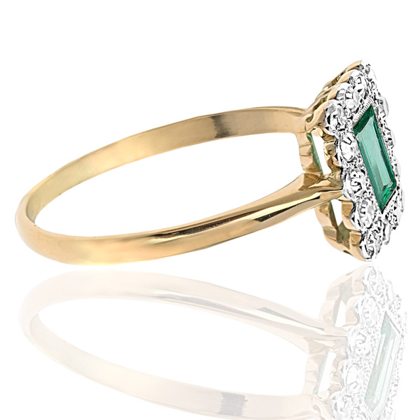 Glorious... Original Art Deco Emerald and Diamond Plaque ring-2889