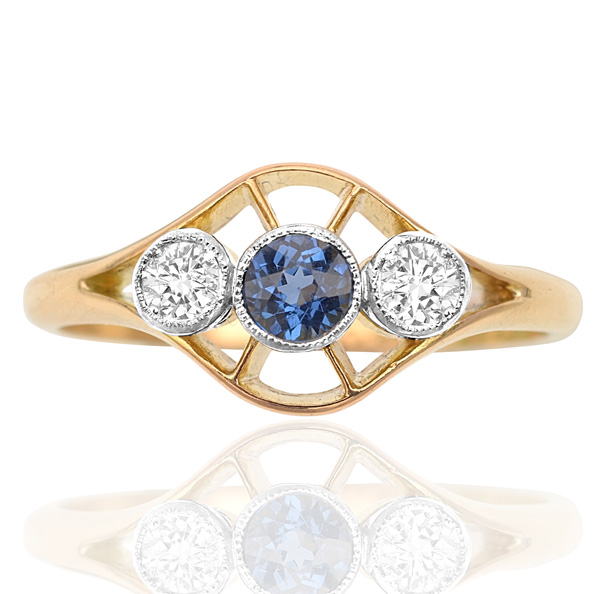 Dashing Deco... Original 1920s Sapphire and Diamond ring -0