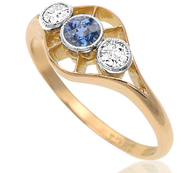 Dashing Deco... Original 1920s Sapphire and Diamond ring -2985