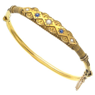 ***SOLD*** Divine... Antique Sapphire and Pearl bangle -0