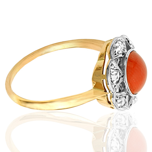 Hello RED... Original Art Deco Coral and Diamond ring -3110