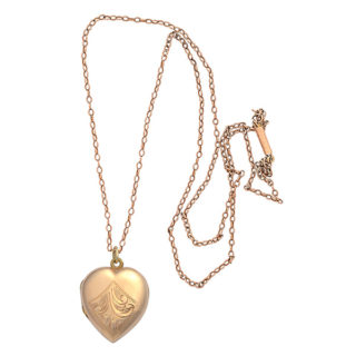 ***SOLD*** Antique Rose Gold Heart locket and chain-3204