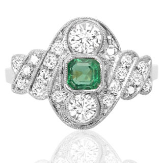 ***SOLD*** Green with Envy... Original Art Deco Emerald and Diamond ring -0