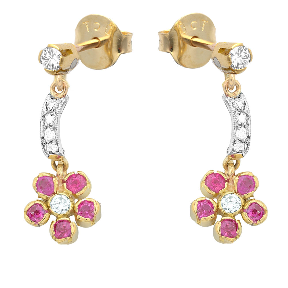 ***SOLD*** Art Deco Ruby and Diamond Daisy earrings -0