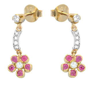 ***SOLD*** Art Deco Ruby and Diamond Daisy earrings -0
