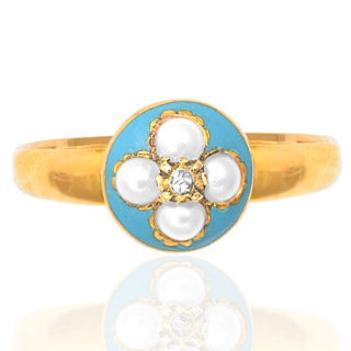 Antique Turquoise Enamel, Pearl and Diamond ring -0