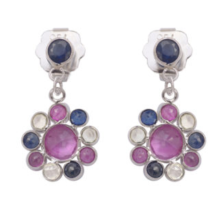 Pink, White and Blue... Sapphire Daisy Drop earrings -3338