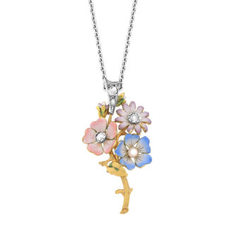 So Pretty... Enamel and Diamond Flower Pendant and Chain -0