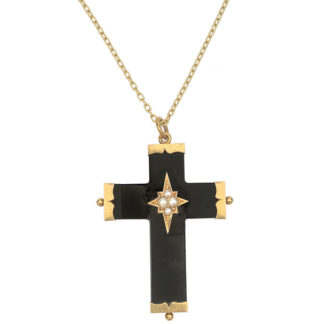 Antique Onyx and Pearl Cross and Chain-0