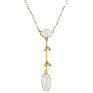 Edwardian Moonstone and Pearl drop Necklace -3552