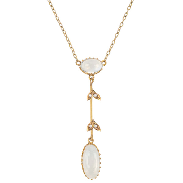 Edwardian Moonstone and Pearl drop Necklace -3552