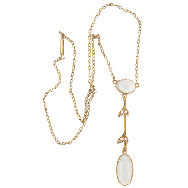 Edwardian Moonstone and Pearl drop Necklace -0
