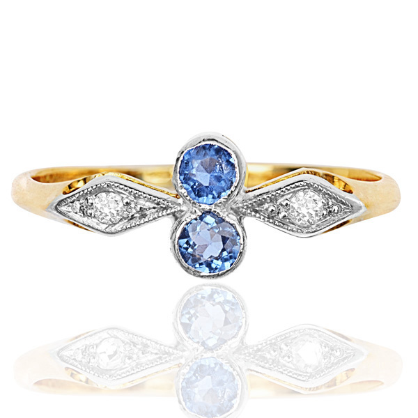 Original Art Deco Sapphire and Diamond ring -0