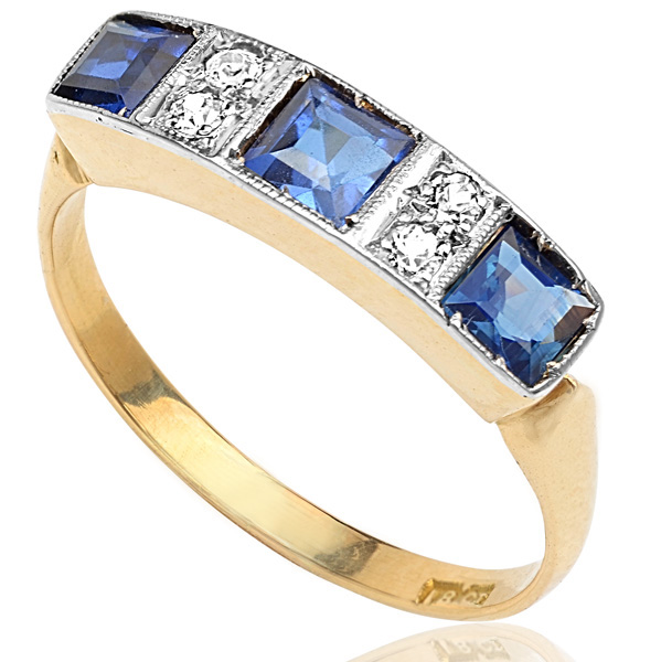 Bright Blue... Original Art Deco Sapphire and Diamond ring -0