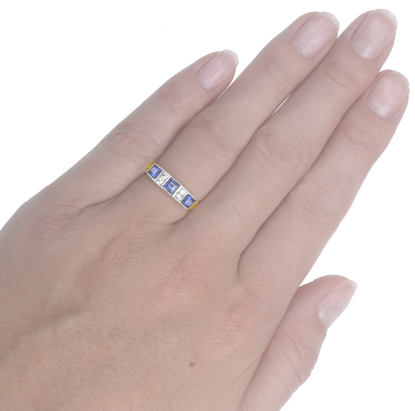 Bright Blue... Original Art Deco Sapphire and Diamond ring -3633