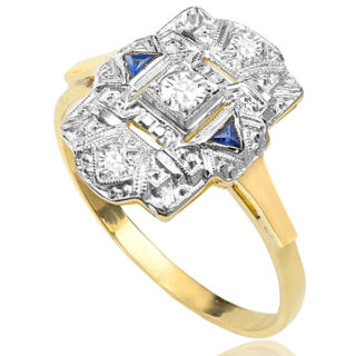 ***SOLD*** Berlin Beauty... Original Art Deco Sapphire and Diamond Plaque ring -0