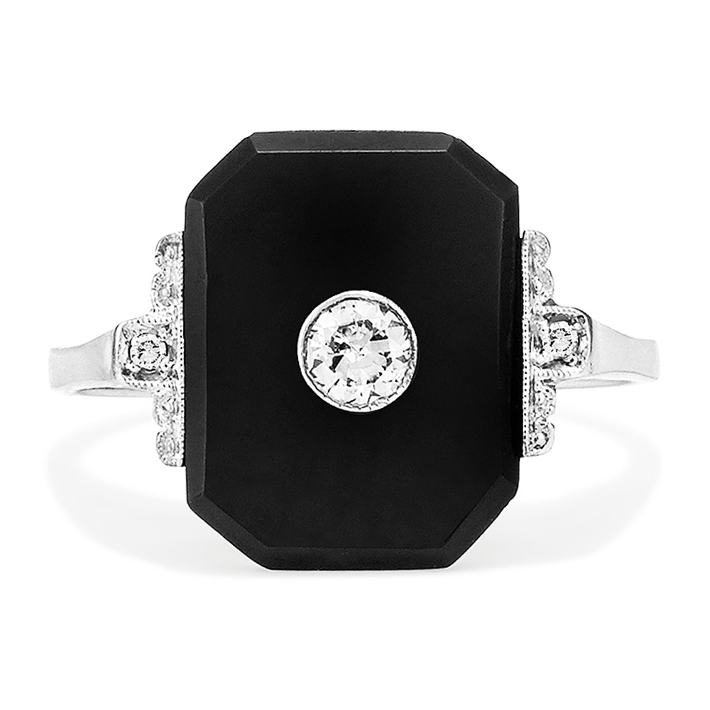 Onyx and diamond ring