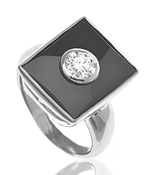 Handmade White Gold Onyx and Diamond ring Helen Badge Jewellery