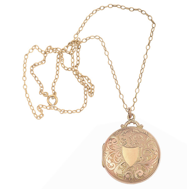 Victorian Rose Gold Engraved Locket and 