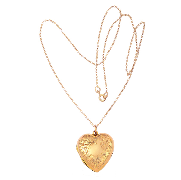 Antique Heart Locket and Chain - Helen 