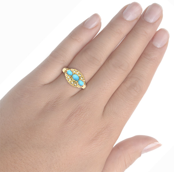 Highly textured YG ring with T and Ds on hand x copy