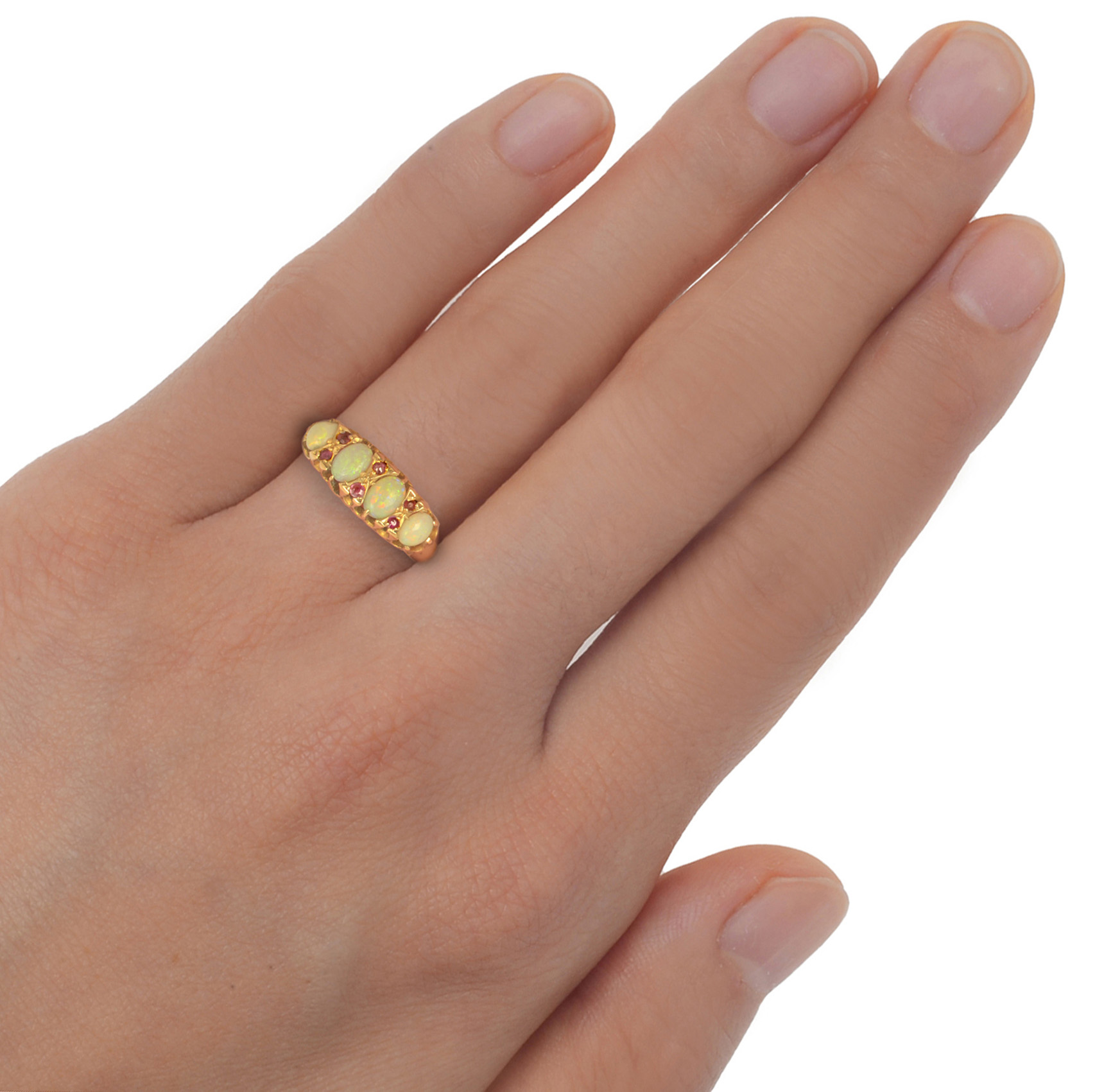 YG opal ruby ring on handt